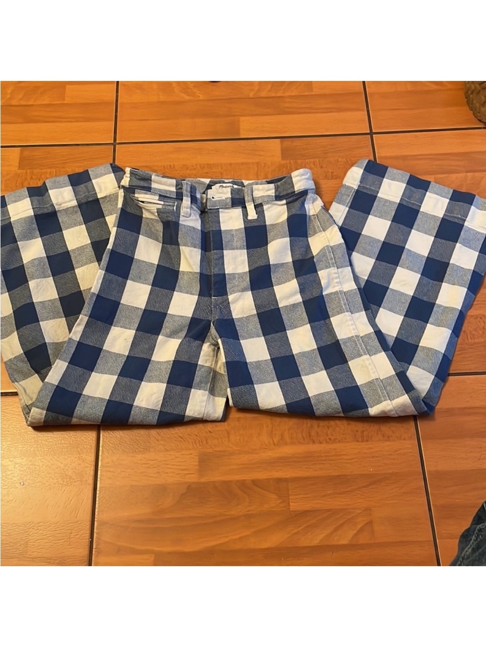Madewell Blue and White Gingham Cropped Wide-Leg Pants - Picture 3 of 3